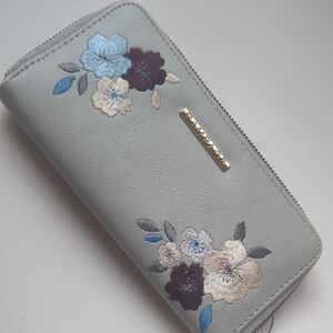 Rampage Floral Embroidered Wallet - Gray and Blue